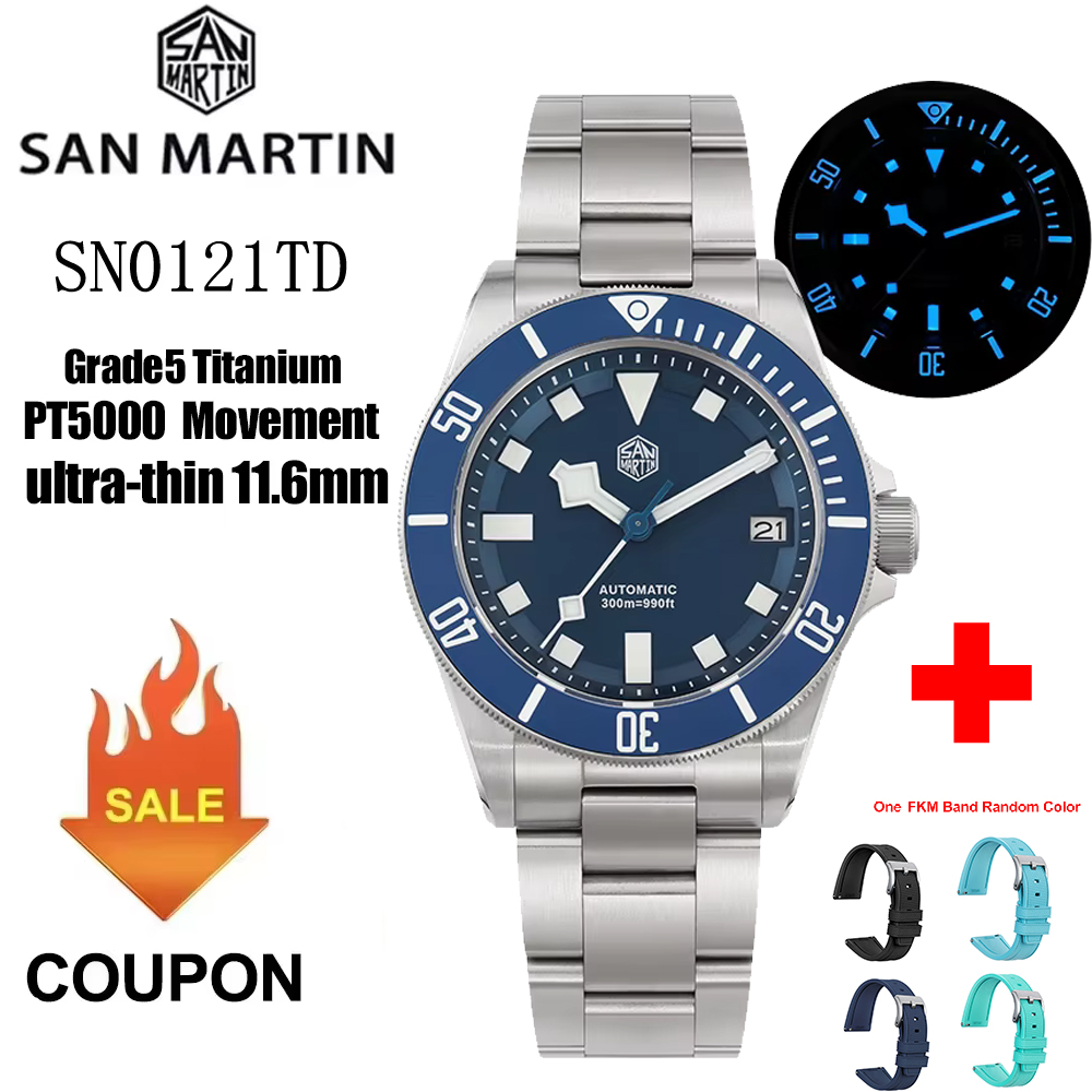 Titanium Automatic Watch 300M Sapphire - ﻿ Relógio San Martin Grade5 em
