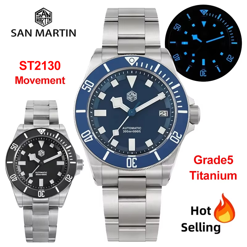 Titanium Automatic Watch 300M Sapphire - Relógio Mecânico San Martin SN0121T com