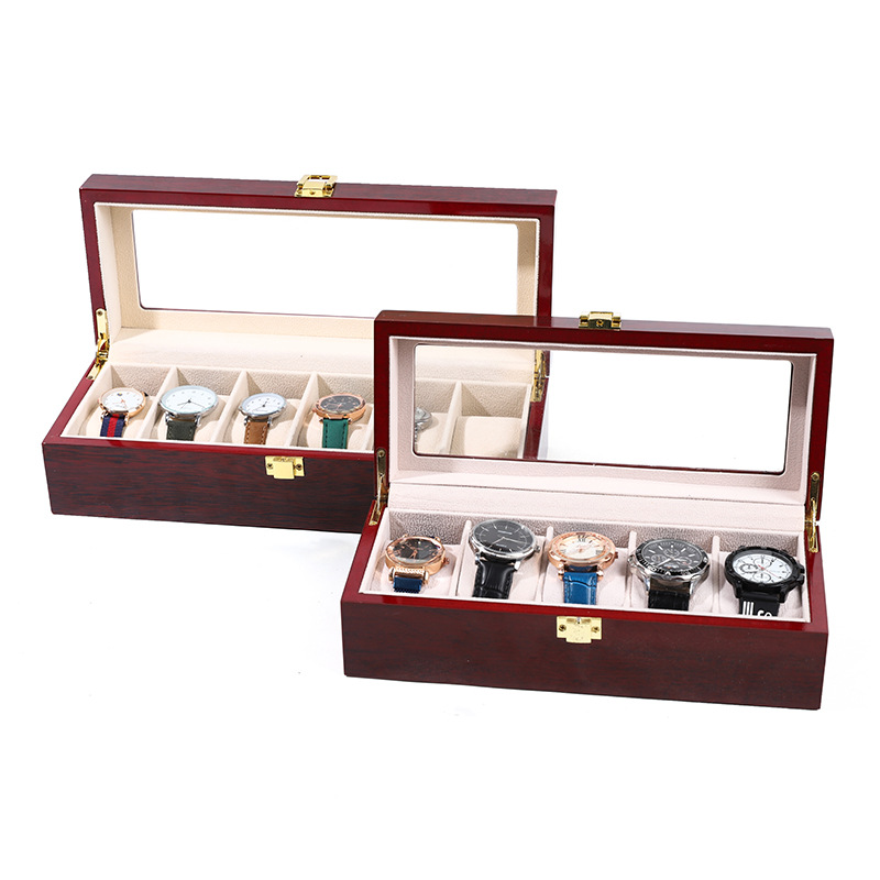 Watch Display Case Glass Top 12 Slots - Caixa de relógio de madeira com