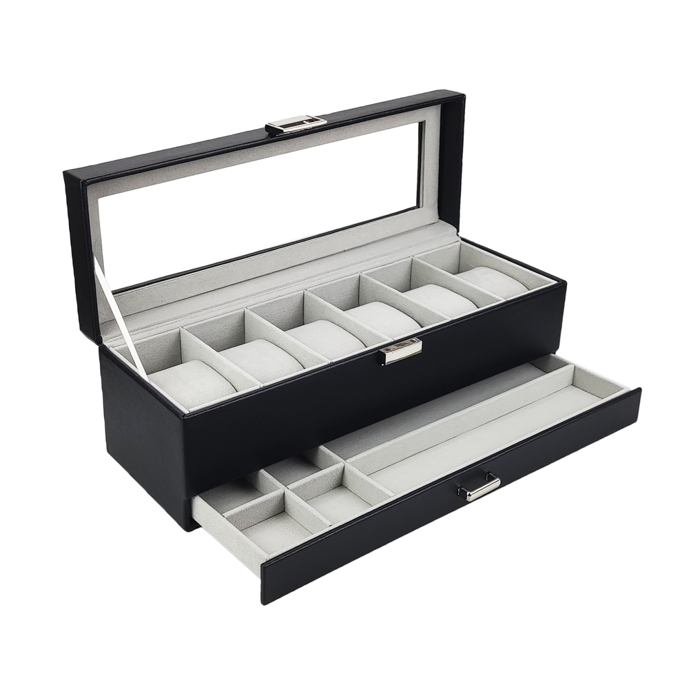 Watch Display Case Glass Top 12 Slots - Caixa Organizadora de Relógios em Couro
