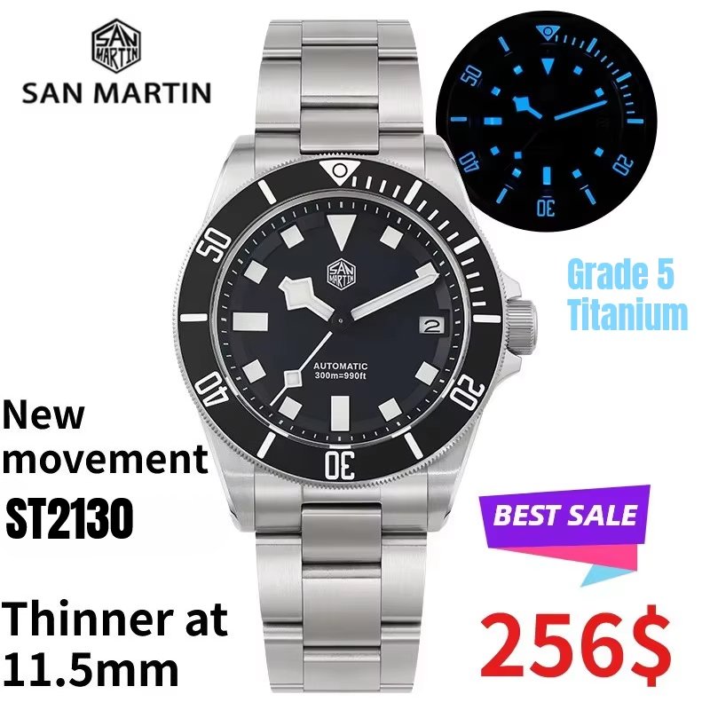 Titanium Automatic Watch 300M Sapphire - Relógio de Mergulho San Martin SN0121T
