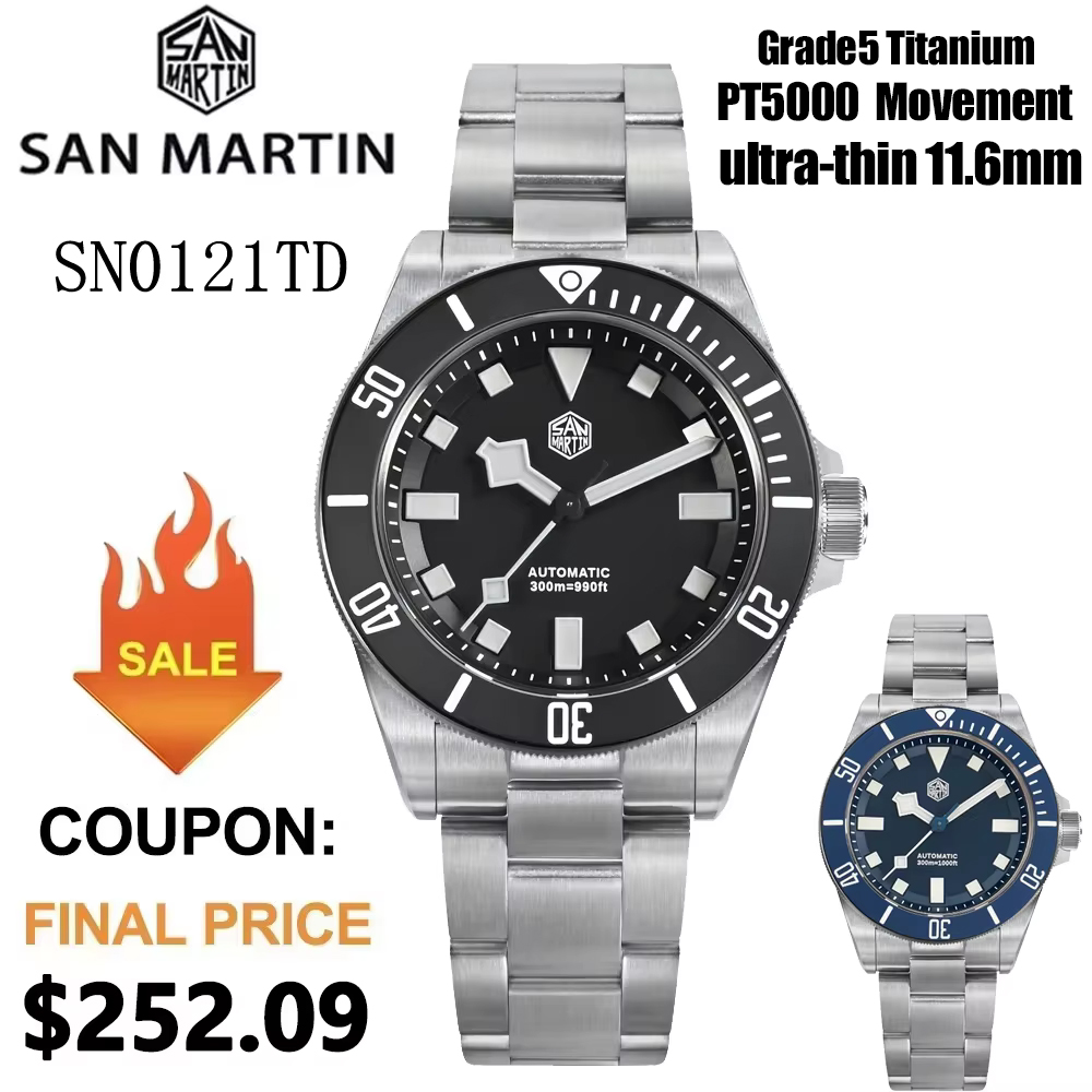 Titanium Automatic Watch 300M Sapphire - Relógio de Mergulho San Martin SN0121TE