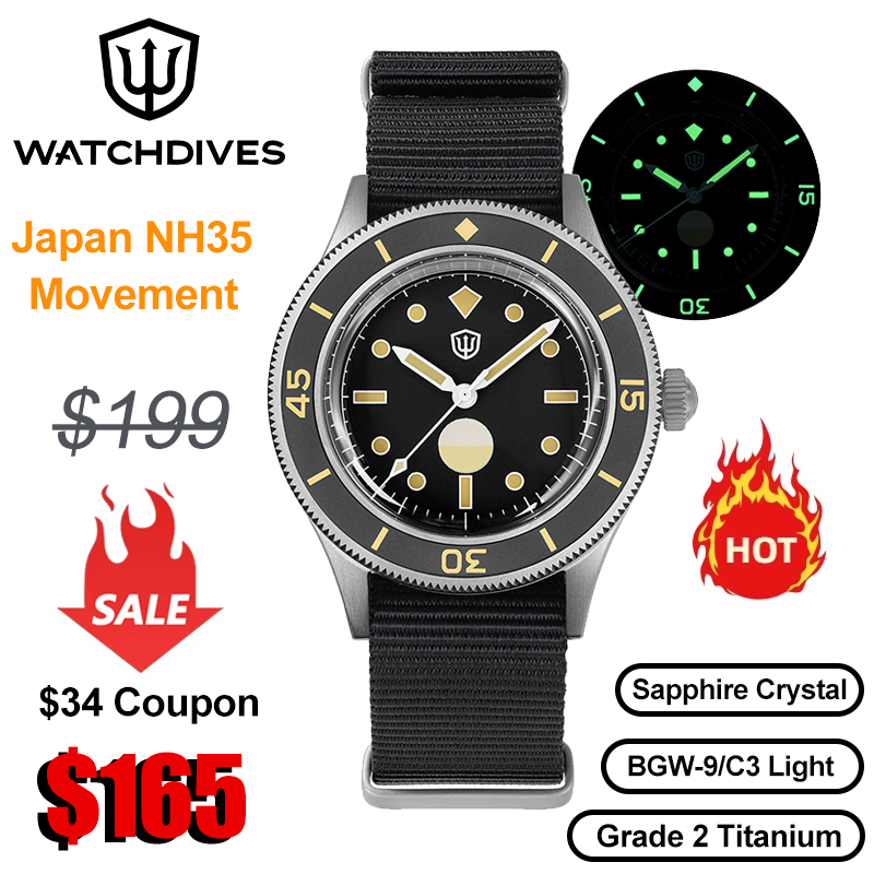 Titanium Automatic Watch 300M Sapphire - Watchdives wd50ti relógio de titânio movimento