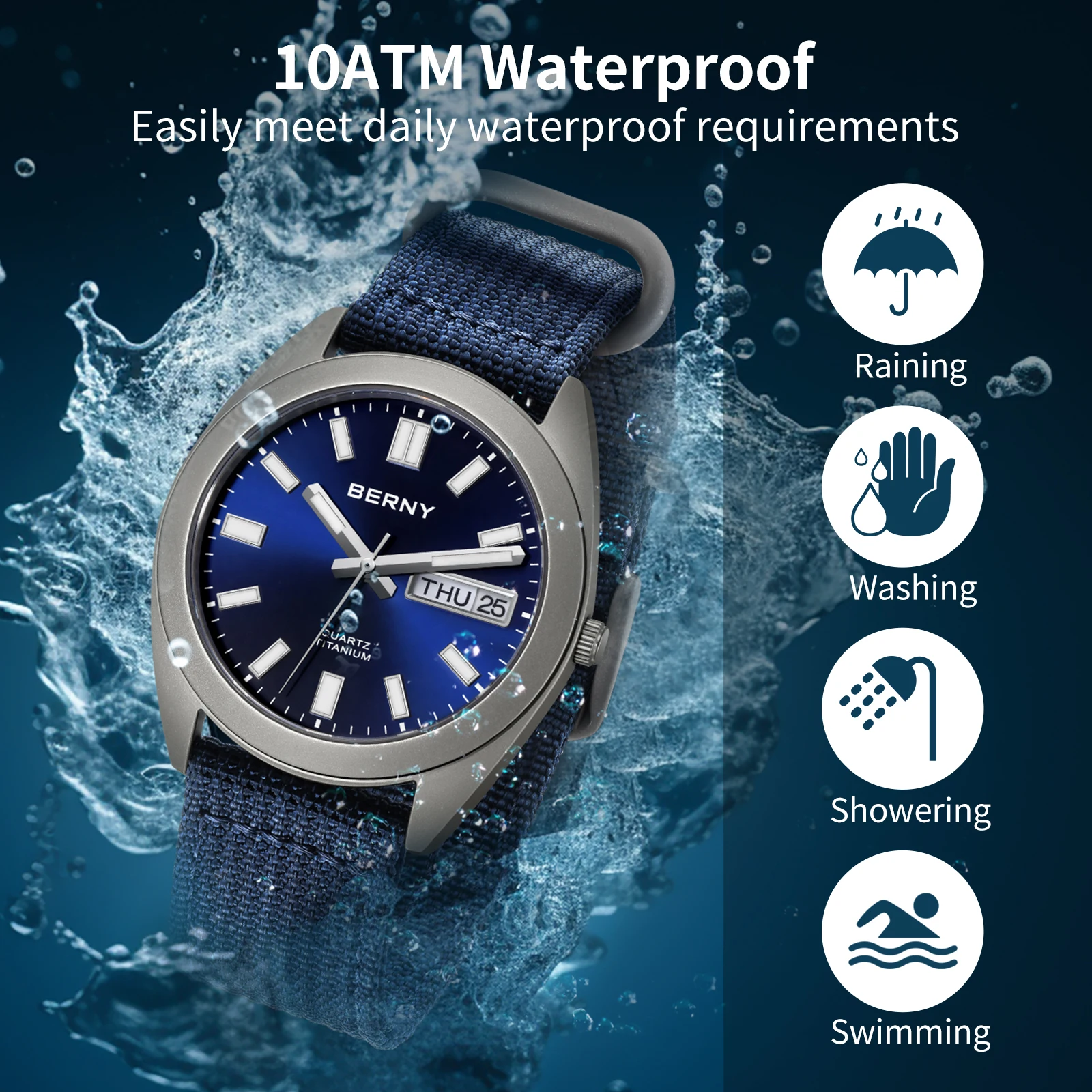 BERNY Titanium Men Watch Ceia  - Field Watch Titanium 100M Sapphire avaliação e preço