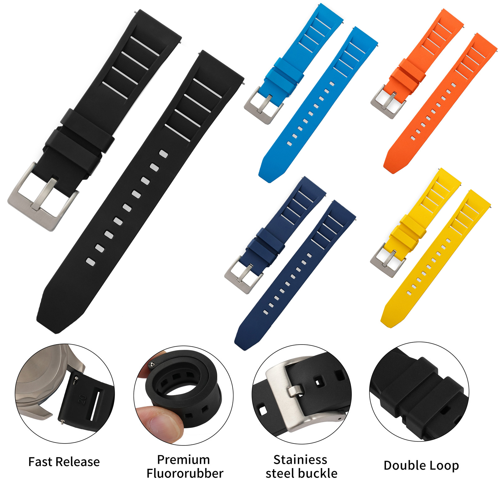 Novo design fkm pulseira de bo - Fkm Rubber Dive Watch Strap 20Mm avaliação e preço