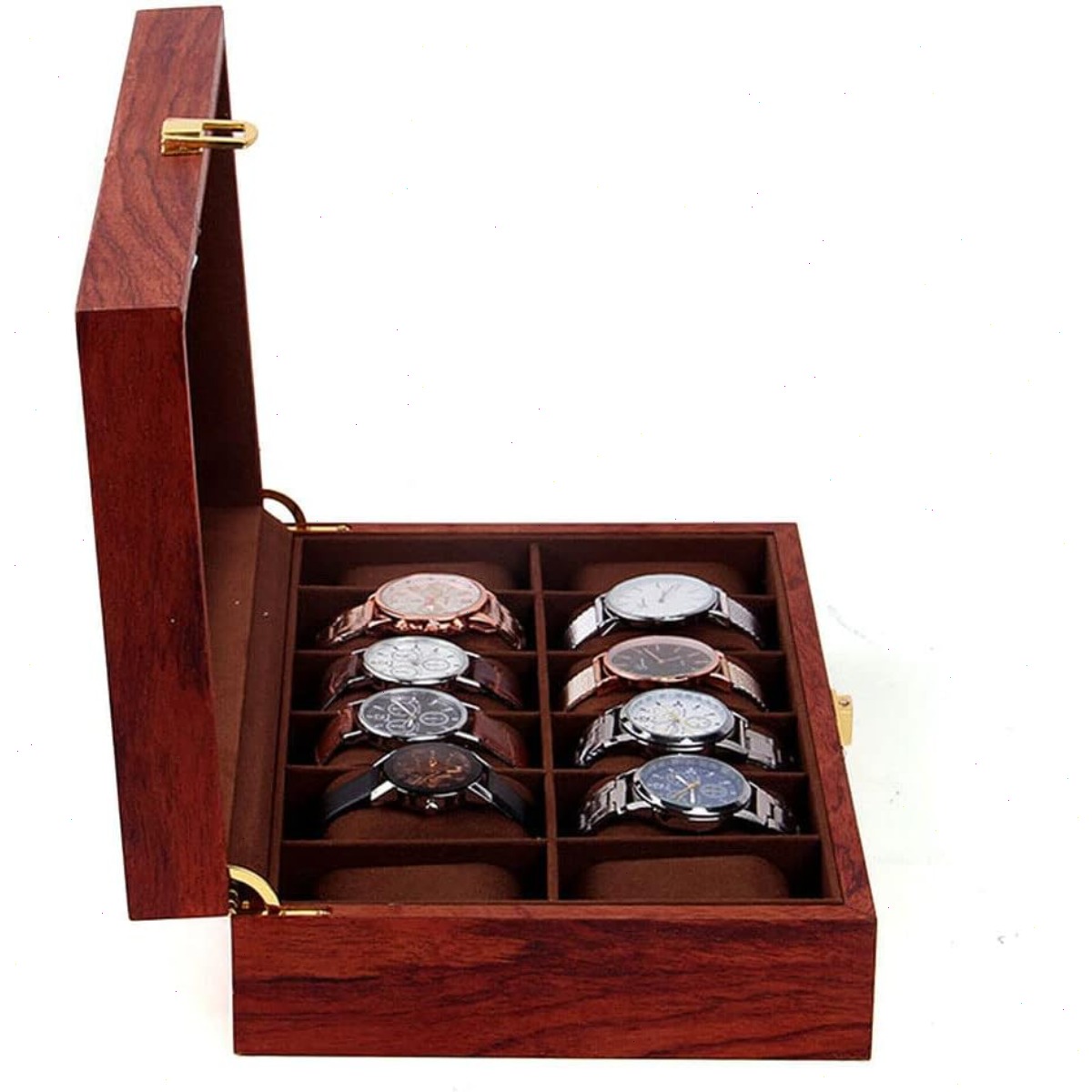 Caixa de Relógios de Madeira c - Watch Display Case Glass Top 12 Slots avaliação e preço