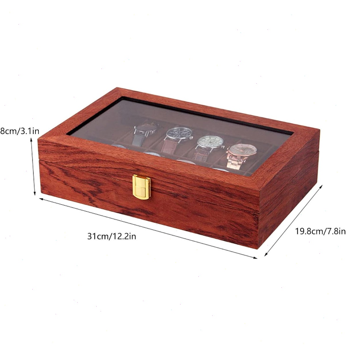 Caixa de Relógios de Madeira c - Watch Display Case Glass Top 12 Slots avaliação e preço