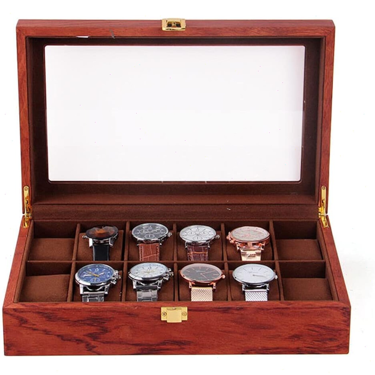 Caixa de Relógios de Madeira c - Watch Display Case Glass Top 12 Slots avaliação e preço