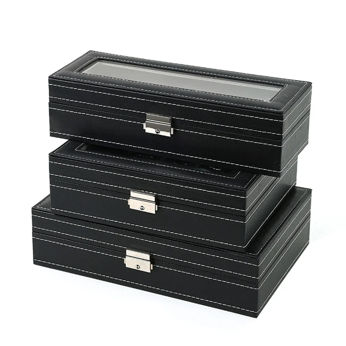 Caixa de relógio de couro pu,  - Watch Display Case Glass Top 12 Slots avaliação e preço