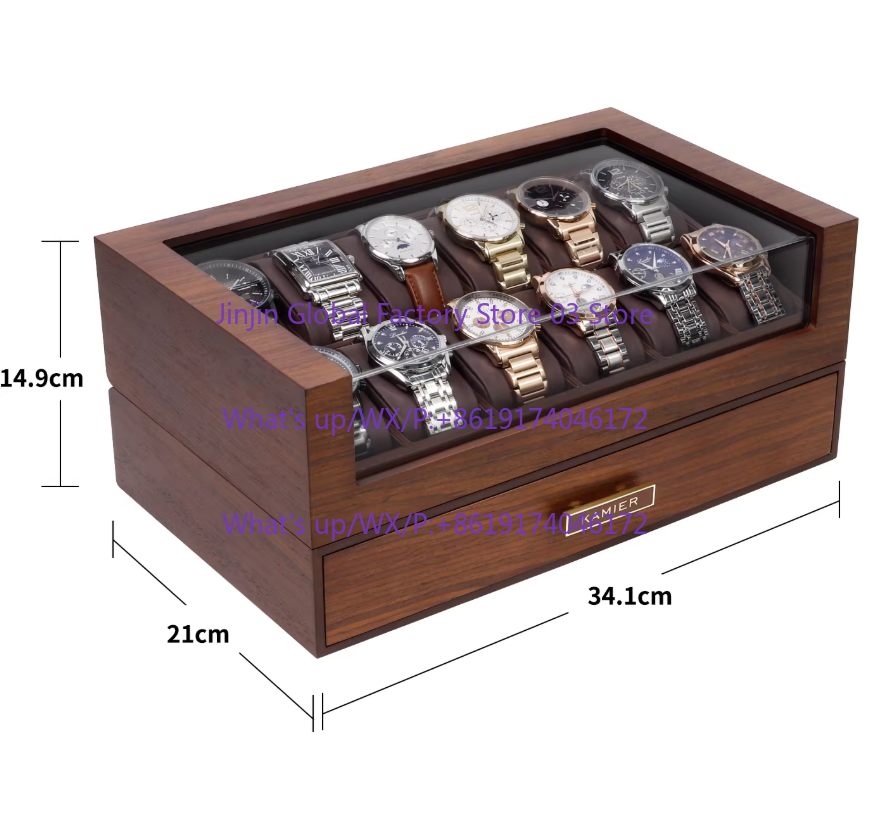 Caixa de Relógios de Madeira c - Watch Display Case Glass Top 12 Slots avaliação e preço