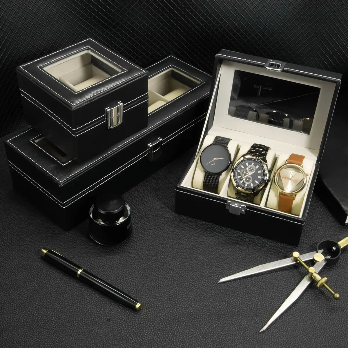Caixa de Relógio em Couro PU c - Watch Display Case Glass Top 12 Slots avaliação e preço