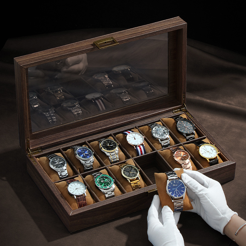 Caixa de relógio de couro vint - Watch Display Case Glass Top 12 Slots avaliação e preço