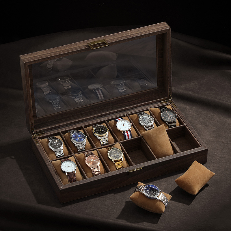 Caixa de relógio de couro vint - Watch Display Case Glass Top 12 Slots avaliação e preço