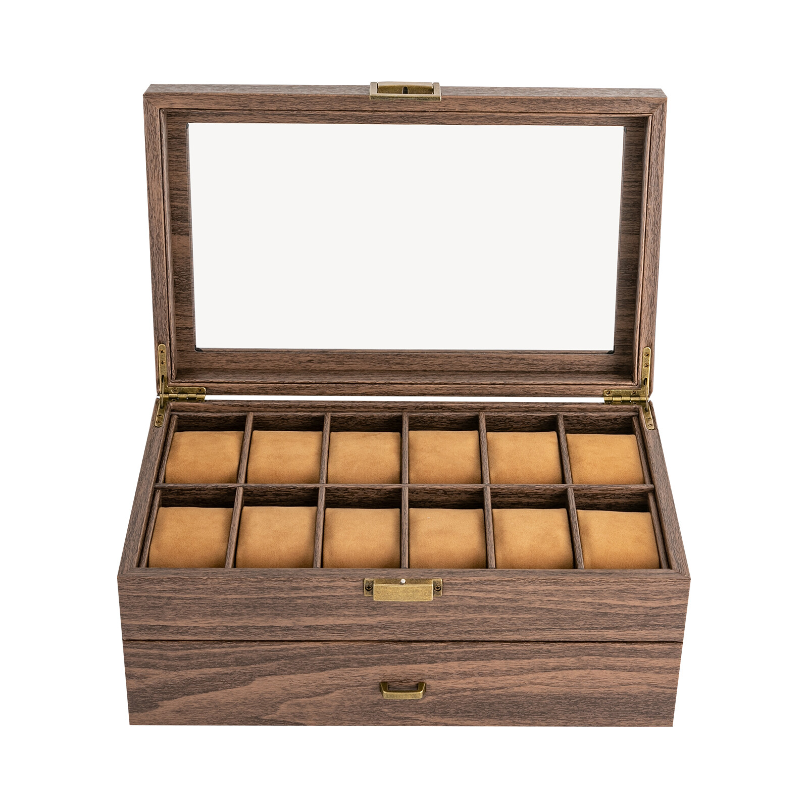 Caixa de Relógios com 24 Compa - Watch Display Case Glass Top 12 Slots avaliação e preço