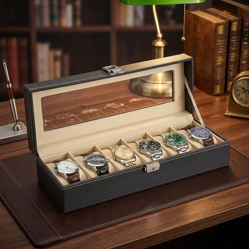 Caixa para Relógios em Couro P - Watch Display Case Glass Top 12 Slots avaliação e preço