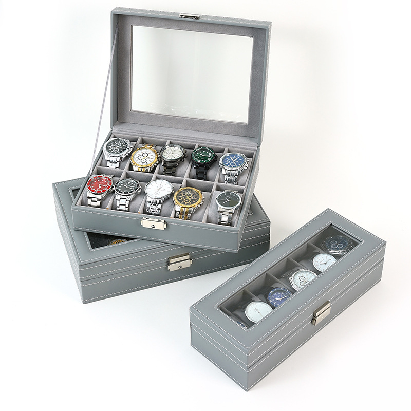 Caixa de relógio de couro pu,  - Watch Display Case Glass Top 12 Slots avaliação e preço