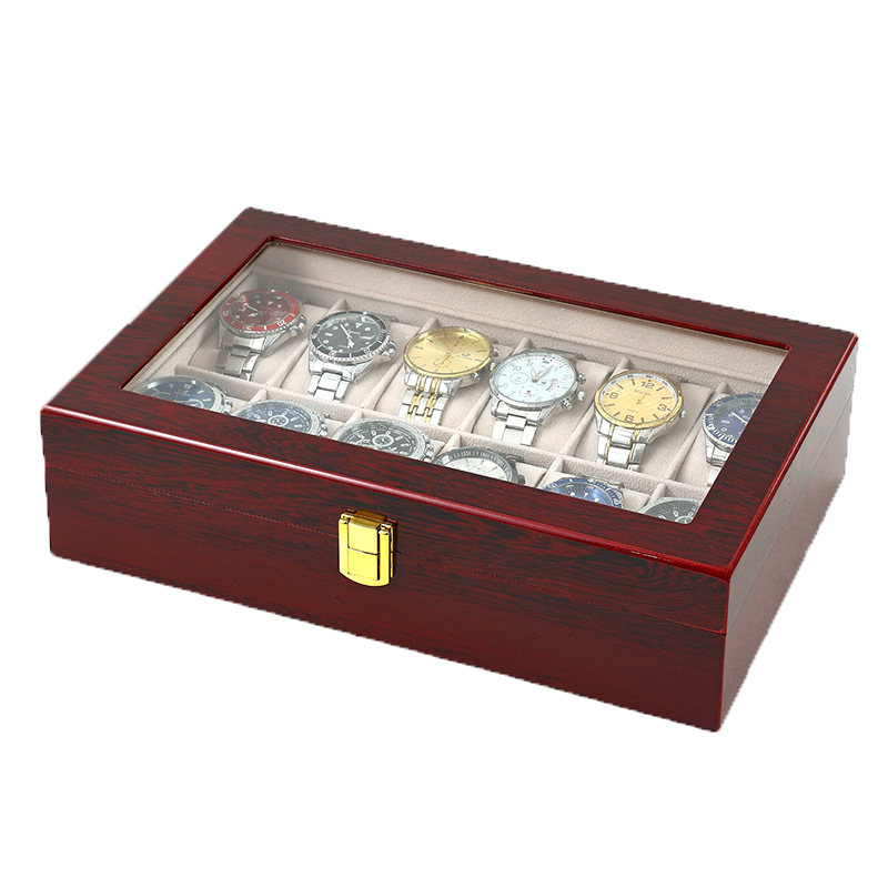 Caixa de relógio de madeira co - Watch Display Case Glass Top 12 Slots avaliação e preço