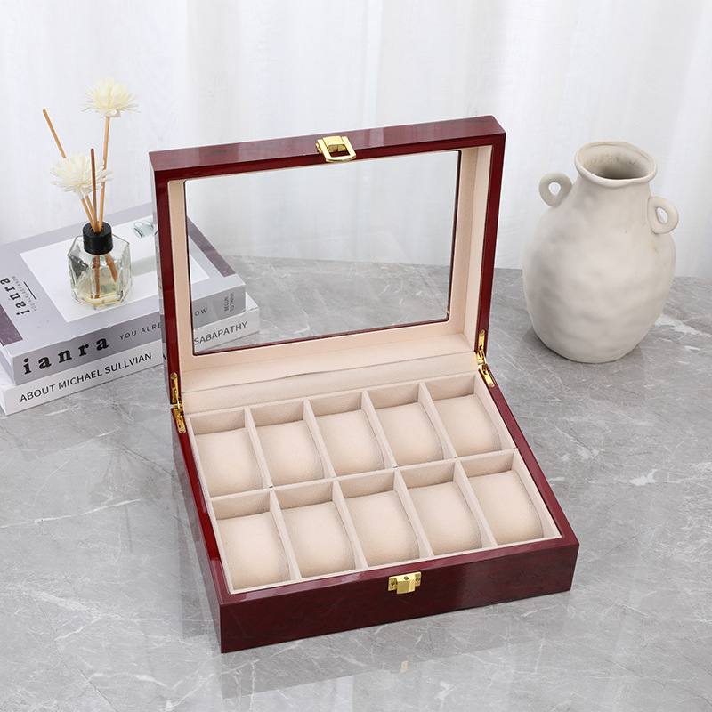 Caixa de relógio de madeira co - Watch Display Case Glass Top 12 Slots avaliação e preço