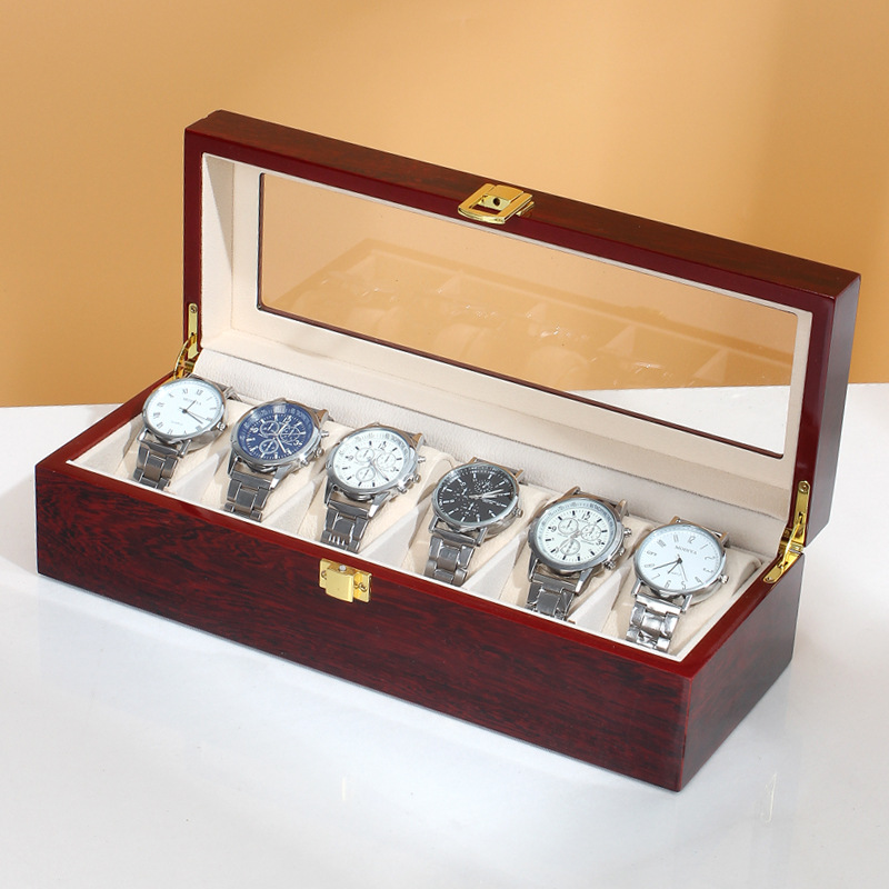 Caixa de relógio de madeira co - Watch Display Case Glass Top 12 Slots avaliação e preço