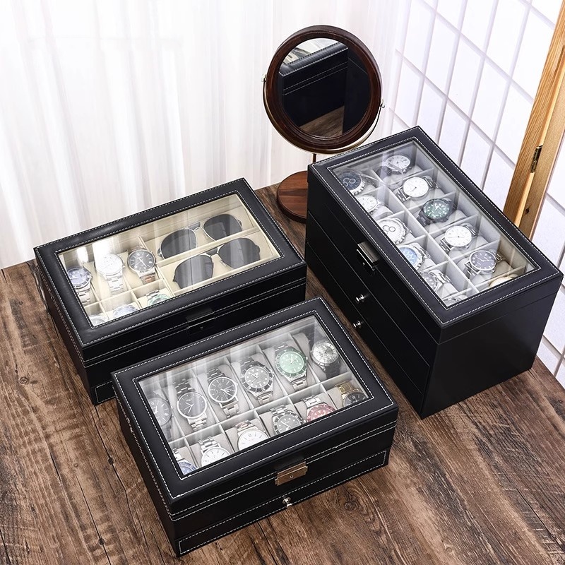 Caixa de Relógios em Couro PU  - Watch Display Case Glass Top 12 Slots avaliação e preço